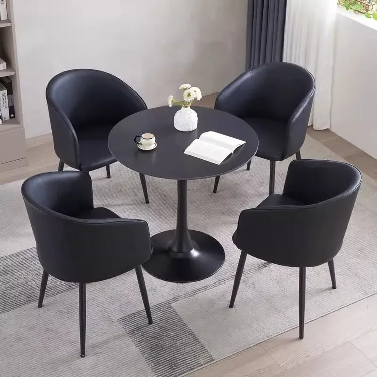 简约轻奢岩板圆餐桌椅家用售楼处店铺办公接待洽谈阳台休闲小圆桌