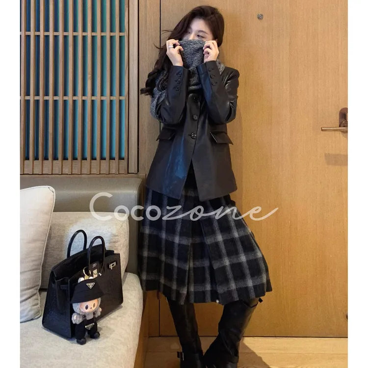 COCO ZONE 刘一一 “约会半裙”百褶格子半身裙 CC1D2364