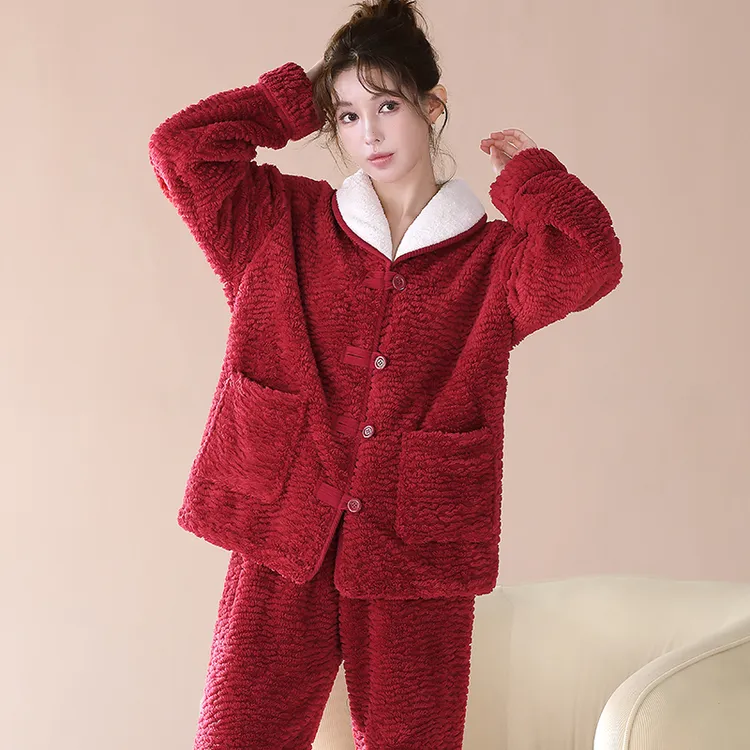 【双面提花绒】暖绒保暖法兰绒家居服睡衣套装秋冬天女士新款可外穿