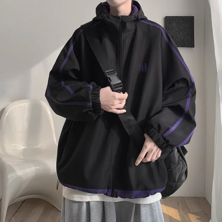 GS黑色连帽工装外套男2025春秋新款美式机能潮牌户外登山宽松夹克