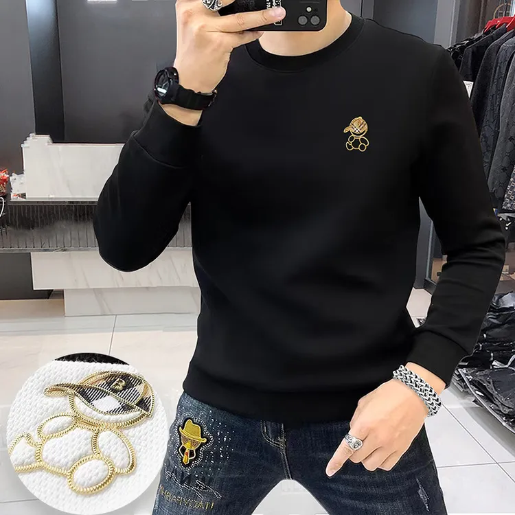 FANCBUDY高端轻奢潮男卫衣立体小熊加绒加厚上衣潮牌长袖T恤欧货