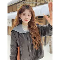 温舒敏【​​松茶可可】港风复古纯色外套女百搭上衣皮衣MC1989523