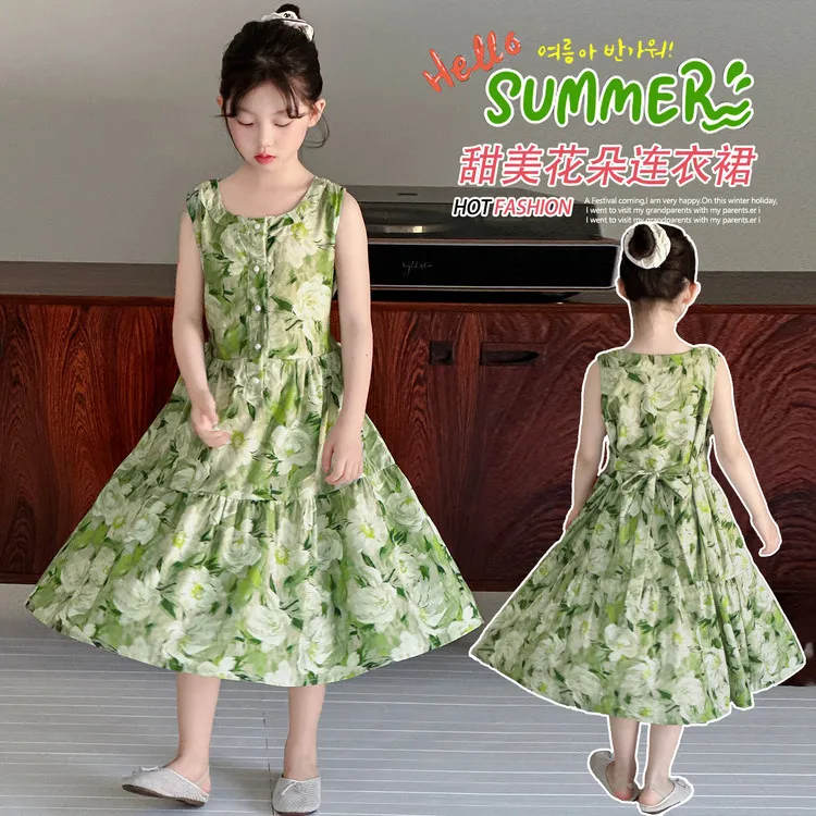 女童连衣裙夏季新款中大童无袖背心裙女孩韩版洋气裙子6-12岁15岁