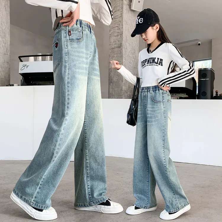 女童牛仔裤春秋款儿童春装裤子2025中大童直筒阔腿裤百搭学院风潮