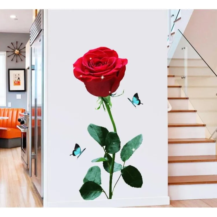 厂家直销批发卧室床头客厅玄关走廊玫瑰花墙贴画自粘装饰画GS7055