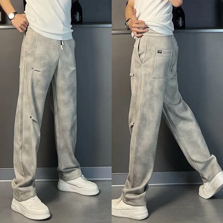 春季新款男士脏脏裤筒裤个性时尚百搭街头潮流宽松运动休闲直筒裤