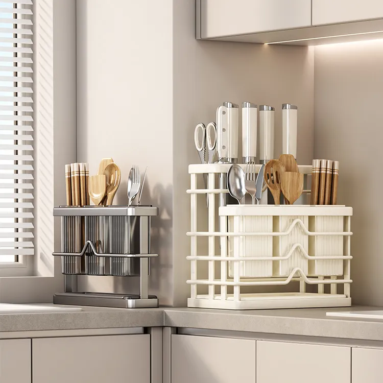 厨房刀架台面置物架多功能沥水架筷子筒锅盖菜板刀具一体收纳架
