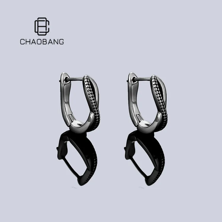chaobang/潮邦 钛钢耳饰 复古交织莫比乌斯耳环小众做旧ins耳饰