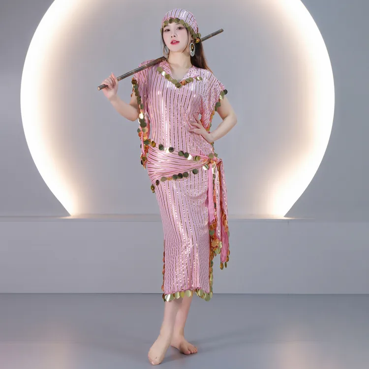 舞娘埃及款袍子上衣Saidi藤杖舞民俗baladi亮片烫金条纹短袍艳后