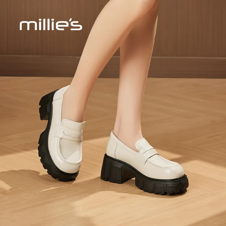 妙丽女鞋韩版JK制服浅口乐福鞋2025春季厚底增高粗跟英伦风小皮鞋