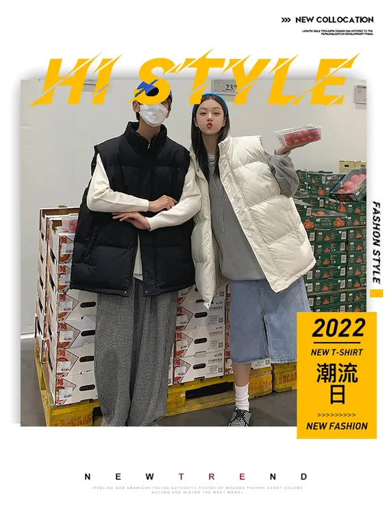 B50秋季男女同款时尚潮流马甲青年情侣马夹上衣外套宽松亲肤舒适