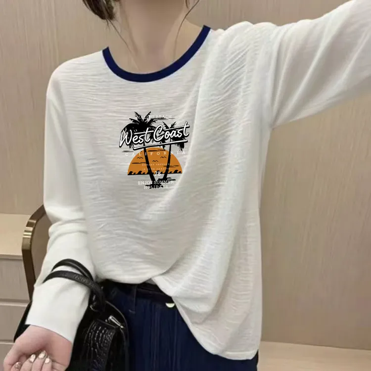 韩版竹节纯棉长袖t恤2025春秋小众洋气休闲宽松显瘦内搭女装上衣