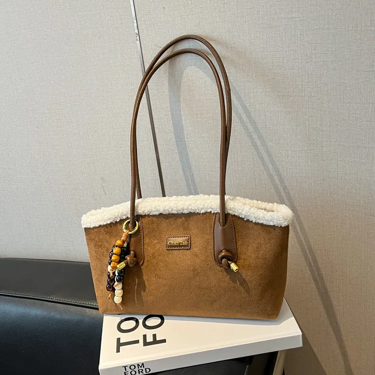 时尚复古麂皮绒包包女2025新款流行豹纹单肩包通勤撞色手提托特包