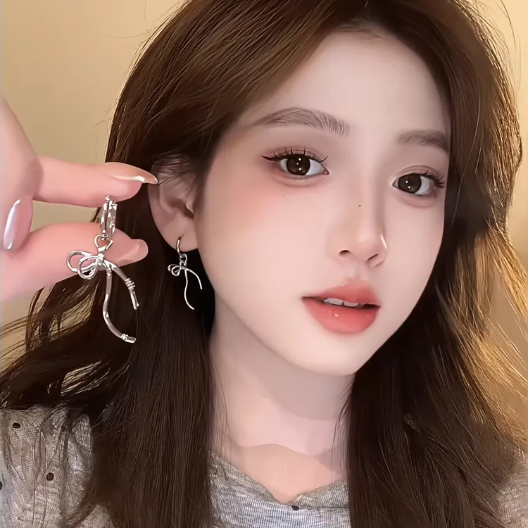 铜合金耳饰 蝴蝶结飘带设计耳钉女耳扣爆款耳饰冷淡风耳环女