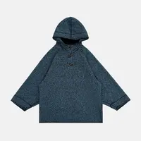 加绒加厚时尚简约牛角扣宽松慵懒感不撞款连帽长袖卫衣Z254027