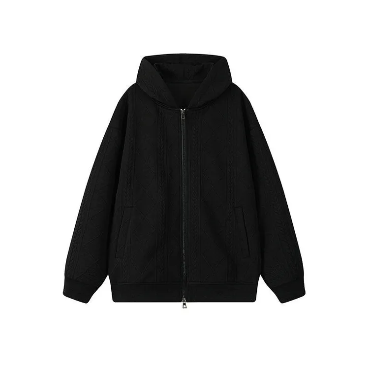 春港风提花开衫连帽卫衣男麦穗纹宽松外套
