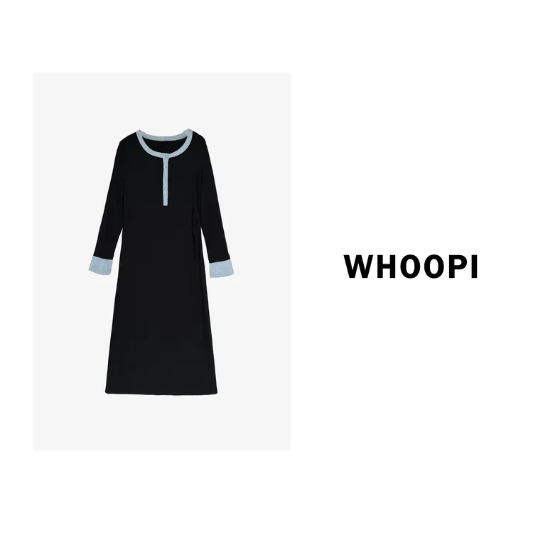 【Whoopi】【都市旅人】气质拼接长袖针织连衣裙显瘦打底长裙