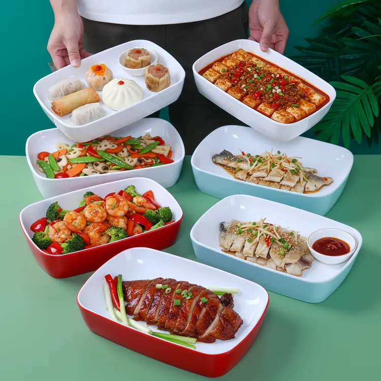 密胺创意双色分格盘子仿瓷火锅配菜盘韩式烤肉多格餐盘商用快餐盘