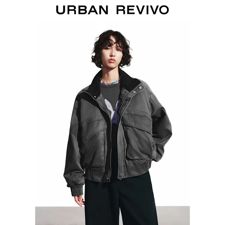 UR2025冬季新款女工装风多口袋立领超宽松棉服外套UYV150048+