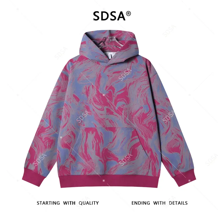 SDSA男士秋冬新款痞帅男装韩版时尚撞色水波纹连帽卫衣百搭宽松潮