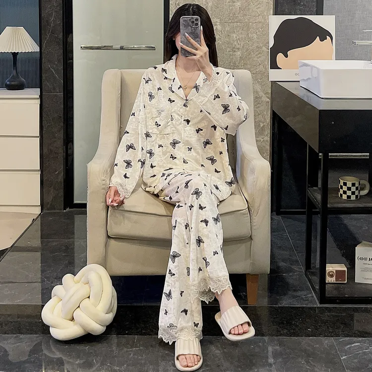 金丝绒睡衣女春秋季长袖开衫保暖冬天高级感可外穿蝴蝶套装家居服