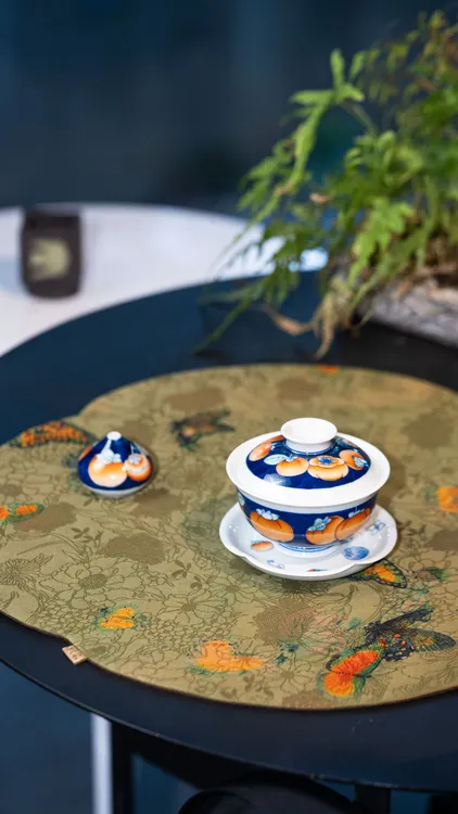 卓君手绘青花瓷斗彩柿子盖碗茶杯壶承景德镇中式高端茶具