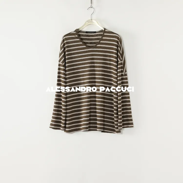 AP洛哥52066TT【黑标系列】日本进口100亚麻间色条纹圆领时尚T恤