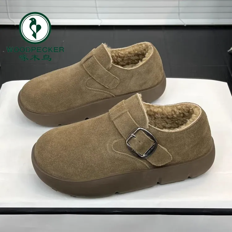 啄木鸟厚底毛毛勃肯鞋女2025秋冬季新款复古加绒保暖棉鞋百搭单鞋