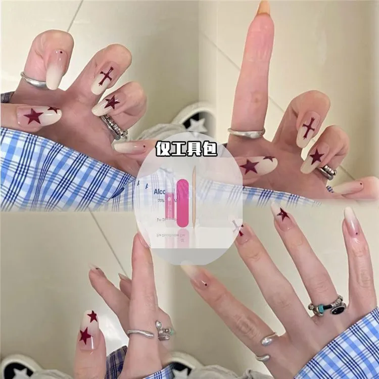 新款高级渐变ins秋冬显白手工穿戴甲星星甜酷辣妹十字架气质美甲