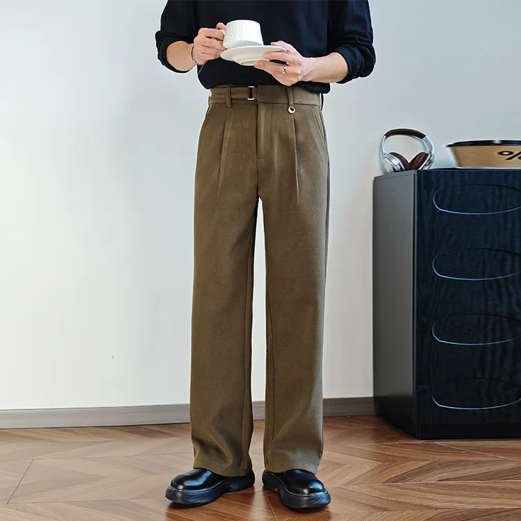 毛呢裤男直筒宽松长裤秋冬新款男士西装裤设计师男装高级感休闲裤