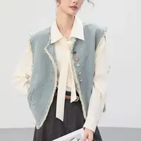 （复古小香风麻外套）88106早秋新款洋气宽松叠穿牛仔马甲D
