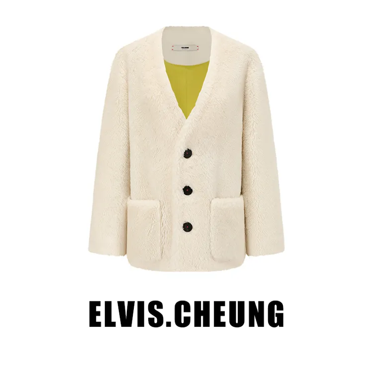 Emily专属ELVIS.CHEUNG羊盖毛V领开衫外套