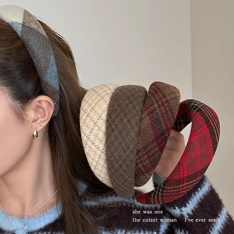 秋冬毛呢格纹高颅顶发箍女2026新款洗脸压发头箍外出百搭发卡头窟
