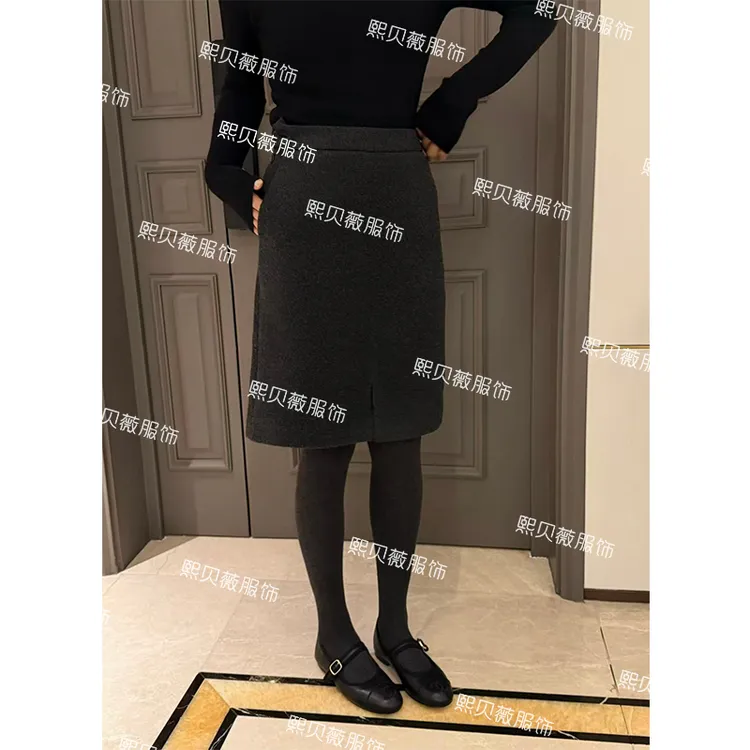 熙贝薇6 欧货新款羊毛裙冬季百搭前开叉中长款半身裙 G5921