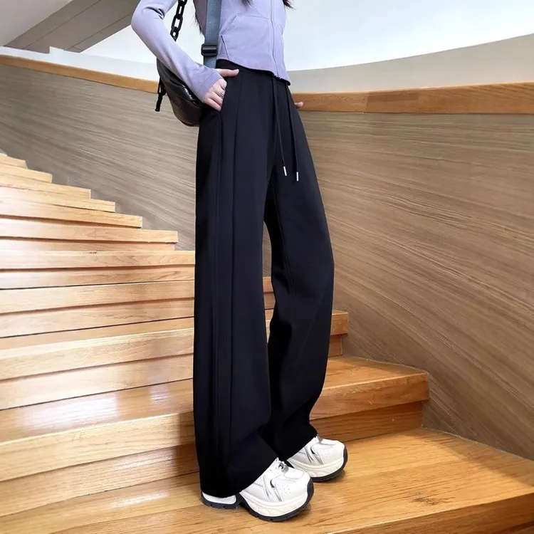 啄木鸟秋冬显瘦垂感窄版阔腿裤女加绒加厚保暖外穿百搭休闲直筒裤