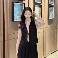 【商场同款】2025秋季新款百搭V领亮片小香风无袖马甲外套女1400766