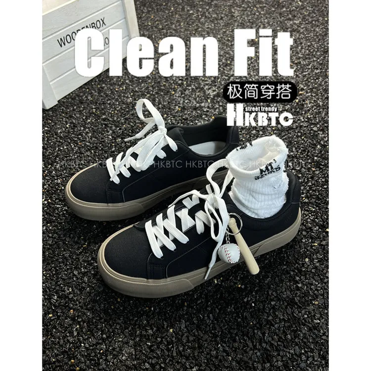 HKBTCstreet trendy 极简素面板鞋男士 百搭复古风硫化耐磨男潮鞋