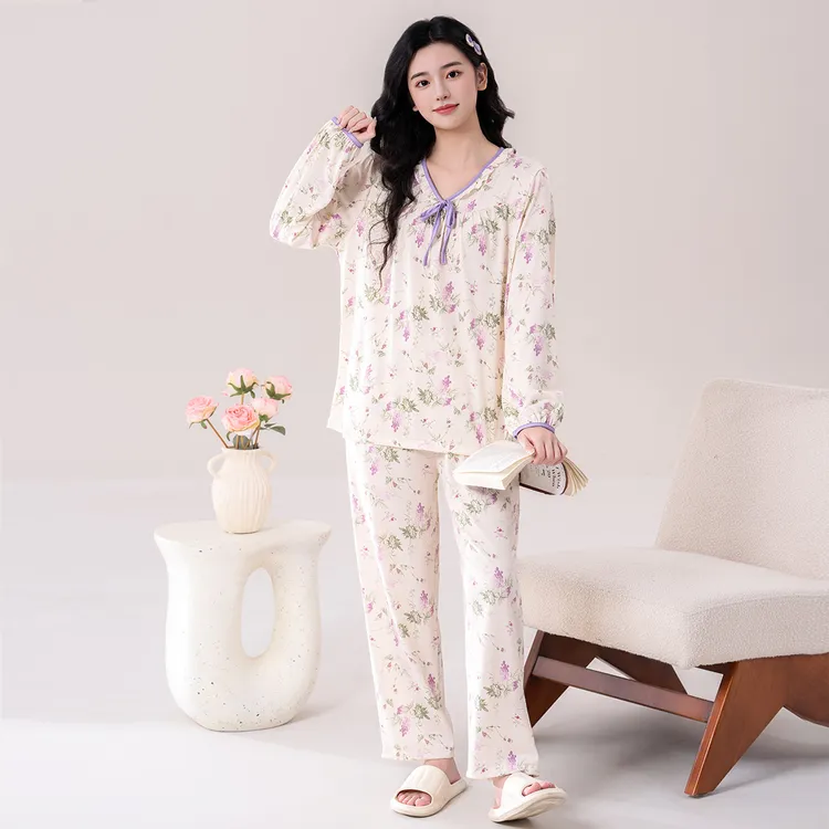【舒适软绵】25初秋新款睡衣女轻盈长袖可外穿家居服套装58785