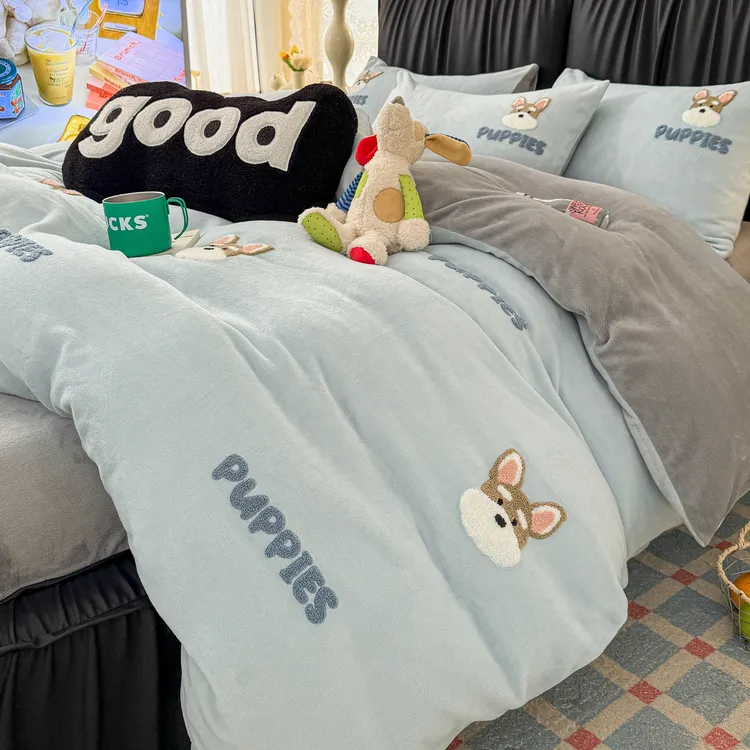 卡通毛巾绣牛奶绒被套单件150x200x230儿童珊瑚绒被罩单双人床单