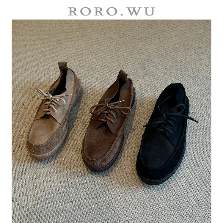 娆娆吴·头层牛巴戈复古日常袋鼠鞋秋冬新款系带休闲百搭单鞋A107