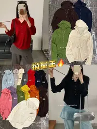 WYFS百搭连帽半排扣针织衫