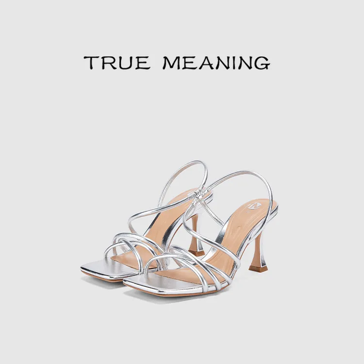 True Meaning【仲夏梦】欧若风舒适侧空极简优雅羊皮方头露趾高跟鞋