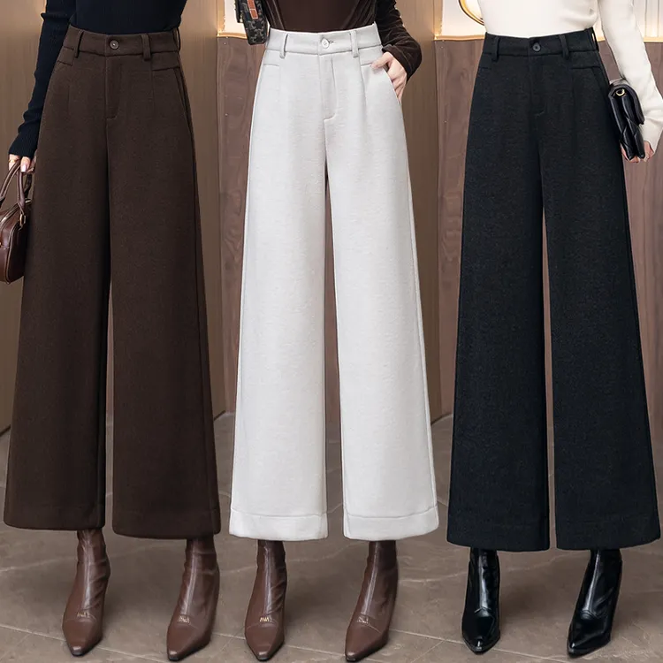 醋酸羊毛呢阔腿裤女2025秋冬新款高腰显瘦百搭九分小个子休闲裤