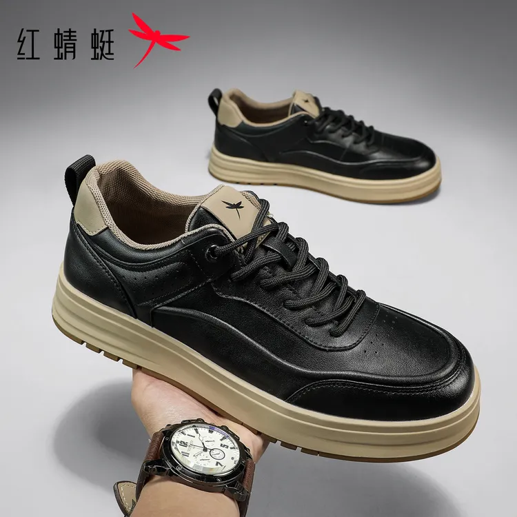 红蜻蜓男鞋2025秋季新款低帮板鞋厚底增高休闲鞋百搭黑色运动鞋男
