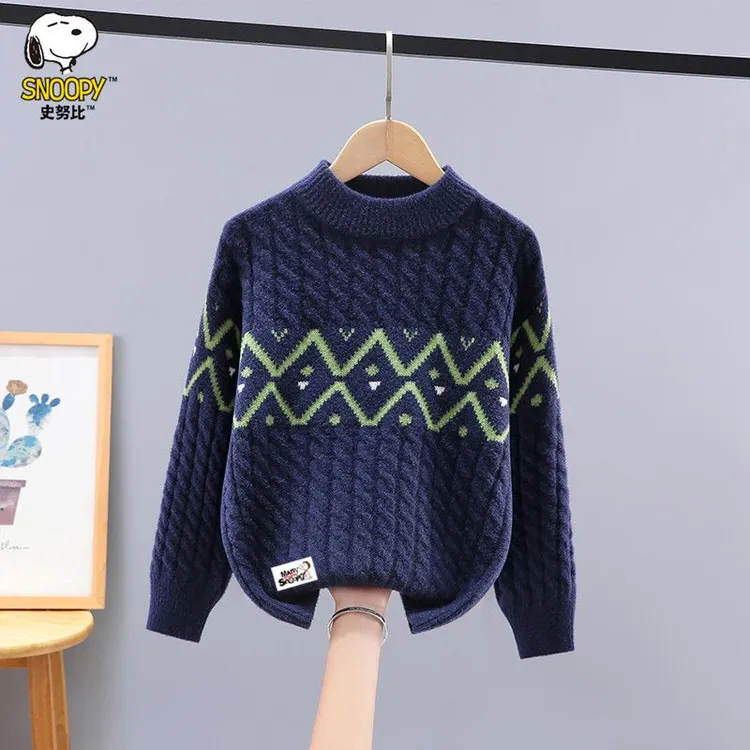 史努比男童毛衣秋冬装2025新款洋气中大童男孩加绒加厚针织打底衫