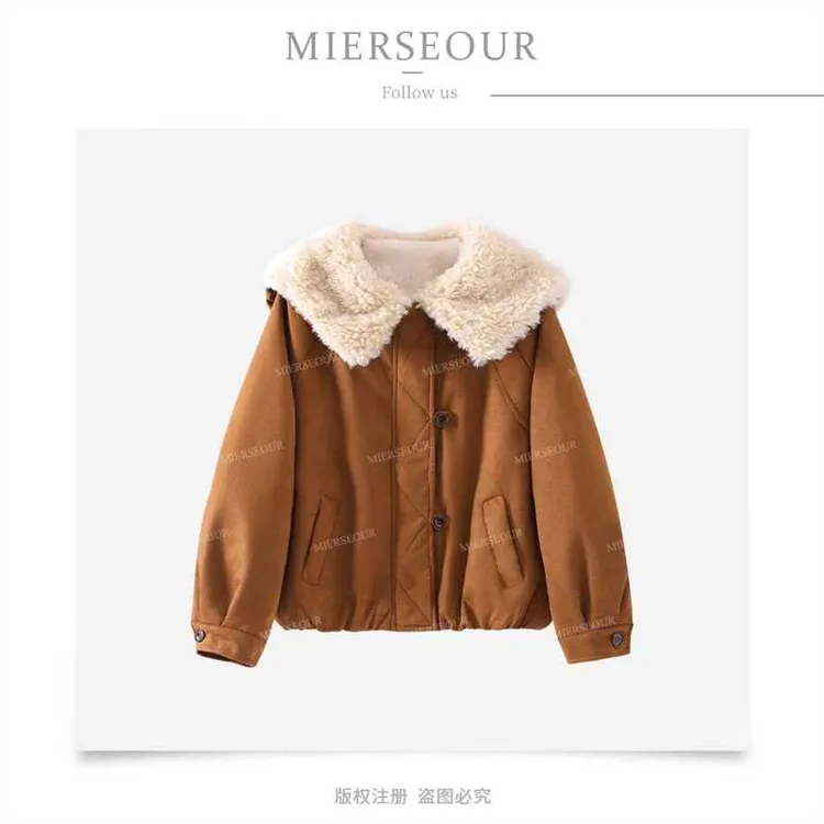 时尚气质百搭美拉德风毛毛领短外套女秋冬保暖显瘦X525