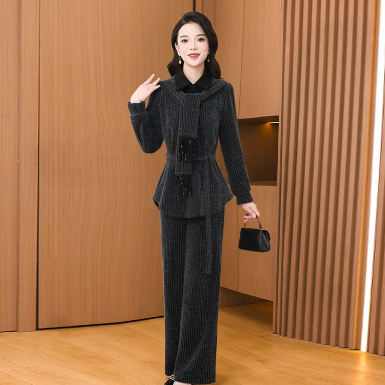 【两件套】28190泓澄茂秋季轻奢贵夫人气质时尚大气休闲显瘦套裤