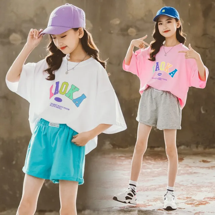 女童短袖T恤夏装韩版中大童宽松纯棉上衣夏季网红洋气体恤衫