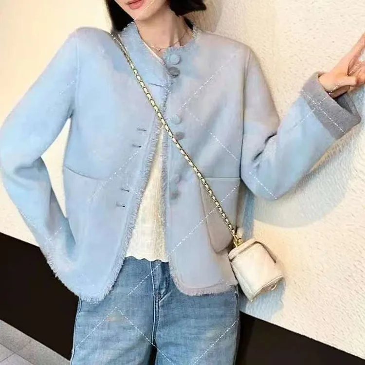 2025双面穿圆领小香风双面羊毛大衣短款流苏小个子毛呢外套春秋冬