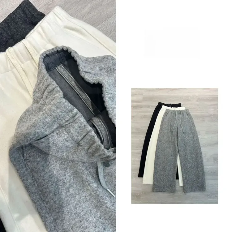 风绵羊毛窄版弯刀裤极简秋冬松紧腰拉绒羊毛裤女百搭休闲香蕉裤女